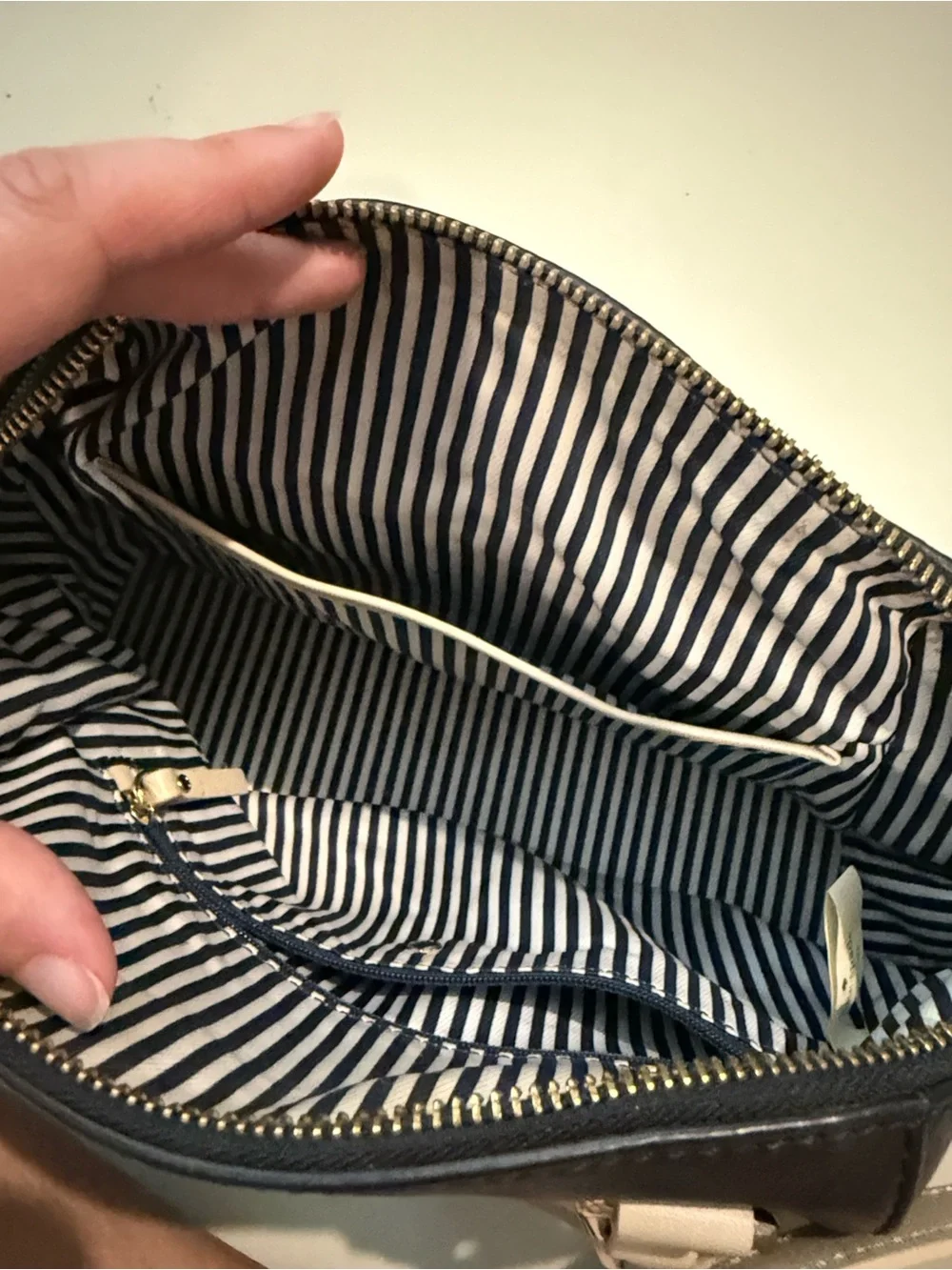 Kate Spade Black Catherine Street Pippa Satchel with Cream Handles